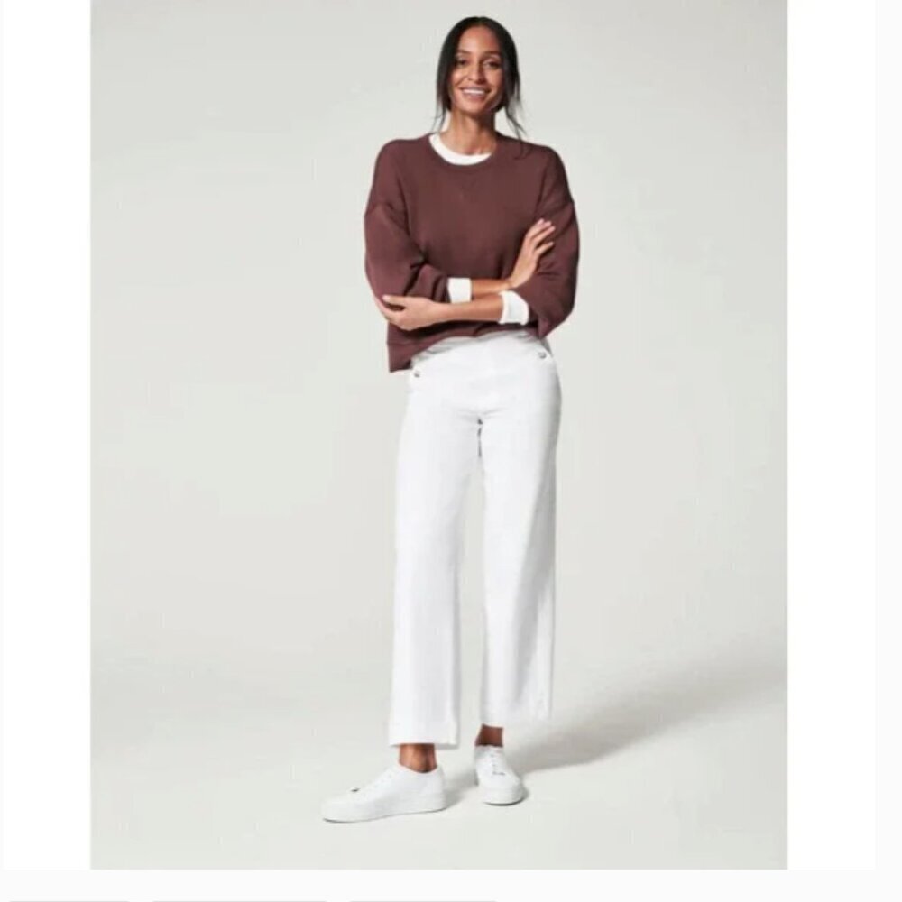 SPANX Stretch Twill Cropped Pant Wide Leg Parchment